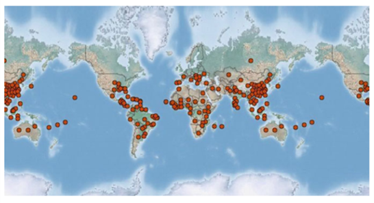 Mapa De Distribuição De Pyricularia Oryzae. (Fonte: Plantiwise.org)