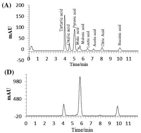 Comparação Da Cromatografia Líquida Padrão De Ácidos Orgânicos (A) Com O Padrão De Produção De Ácidos Orgânicos De Uma Cepa De Bacillus Aryabhattai (D).