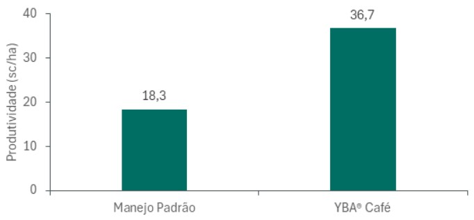 O YBA® Café proporcionou melhoria na produtividade em relação ao manejo padrão