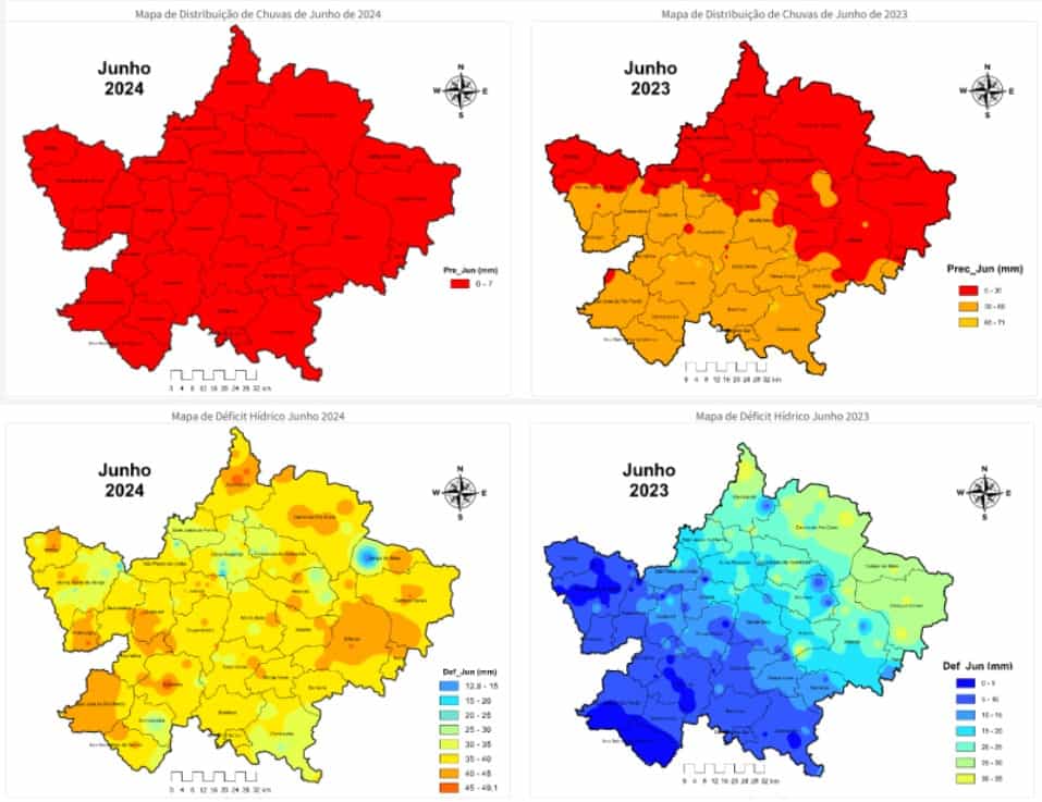 Mapas mostram altas temperaturas e alto déficit hídrico em regiões produtoras de café